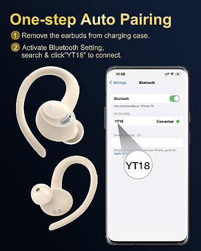 Wireless Earbuds, Bluetooth 5.4 Headphones Sport Over Ear Buds with ENC Mic Noise Cancelling,48H,Wireless Earphone With Earhooks, Stereo Deep Bass, IP7 Waterproof ear bud for Workout Running,Off White - color: Off White