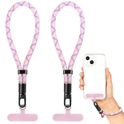 Phone Wrist Strap Hand Lanyard with LifetimeWarranty, Universal Adjustable Nylon Cell Phone String Holder Compatible with apple iPhone & Samsung,Anti-Drop Safety for Key Wallet Camera - color: 2pack (Short-pink)