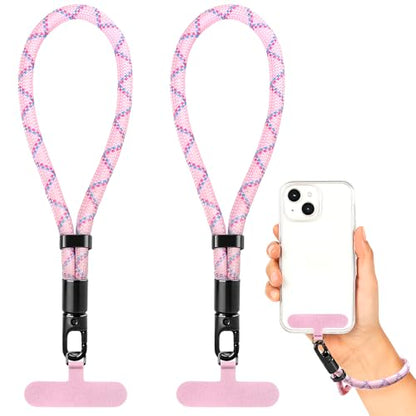 Phone Wrist Strap Hand Lanyard with LifetimeWarranty, Universal Adjustable Nylon Cell Phone String Holder Compatible with apple iPhone & Samsung,Anti-Drop Safety for Key Wallet Camera - color: 2pack (Short-pink)