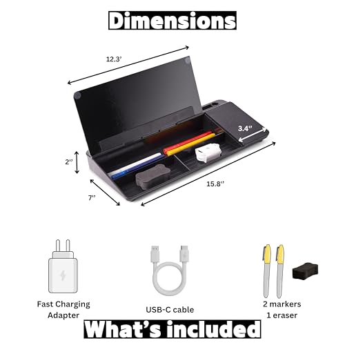Garood Desktop Whiteboard Black with Wireless Charger Adapter Included Desk Buddy Charging Desktop Whiteboard Keyboard Glassboard Dry Erase Board Dry Erase Accessories 15.8X7X2 inches - color: Black