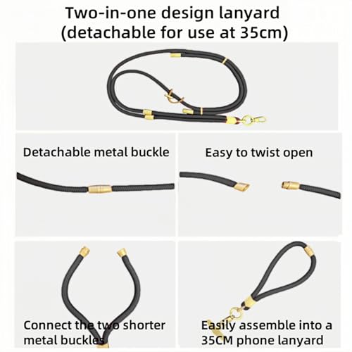 Cell Phone Lanyard,Adjustable Shoulder Crossbody Lanyard,Detachable Length Wrist Lanyard - color: Black