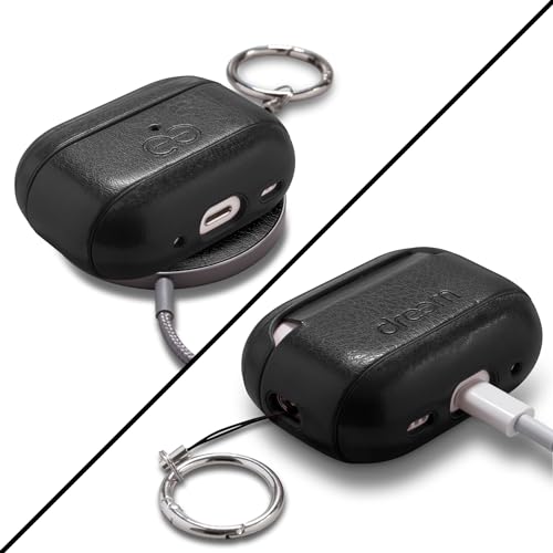 Dreem Om Case Cover with Keychain Clip Compatible with AirPods Pro 2/Pro, Protective One-Piece Hard Shell, Luxury Vegan Leather AirPod Pro Case 2nd/1st Generation with Separate Clip [Black] - color: Black, size: AirPods Pro 2