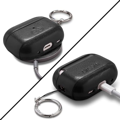 Dreem Om Case Cover with Keychain Clip Compatible with AirPods Pro 2/Pro, Protective One-Piece Hard Shell, Luxury Vegan Leather AirPod Pro Case 2nd/1st Generation with Separate Clip [Black] - color: Black, size: AirPods Pro 2