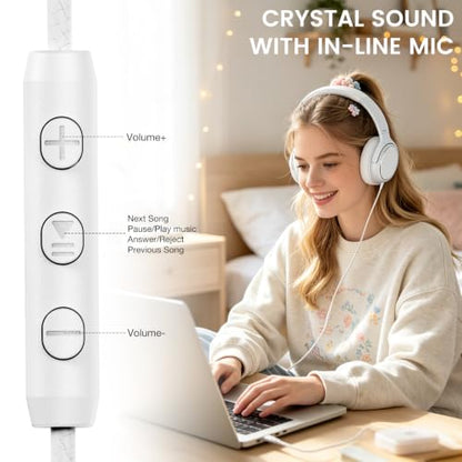 USB C Wired Over-Ear Headphones with Microphone - color: White