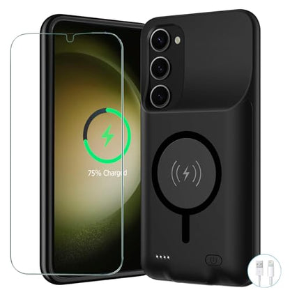 Battery Case for Galaxy S23 Plus, Upgraded 12000mAh Battery Pack Rechargeable Charger Case with Wireless Charging Compatible for Galaxy S23 Plus (6.6 inch) External Charging Cover (Black) - size: Galaxy S23 Plus