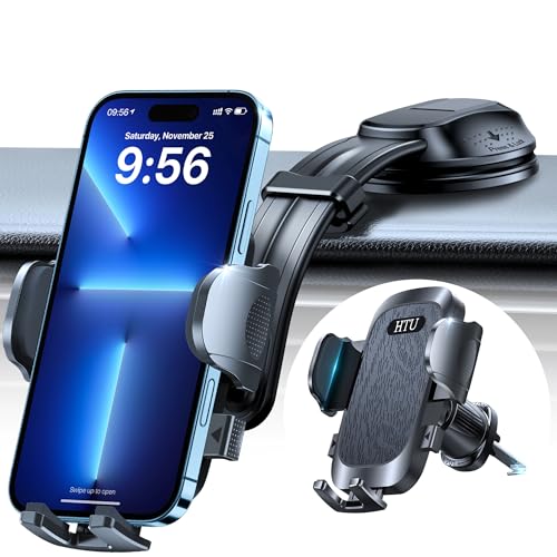 HTU Upgraded Strongest Suction No Block View Bendable Arm Car Phone Holder - color: Deep Black