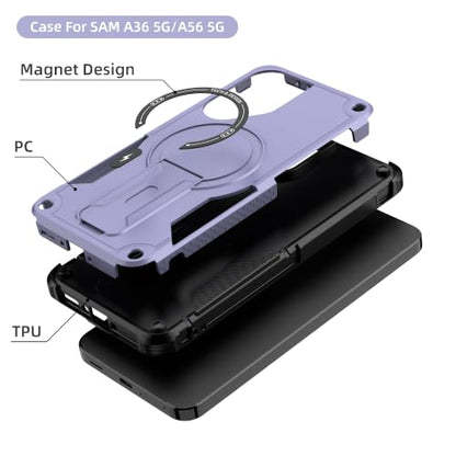 for Galaxy A37/A36-5G Case Military-Grade Dropproof Phone/Invisible Kickstand with MagSafe/HD Screen Protector, Protective Magnetic Phone Cover for Samsung Galaxy A37 4G/5G&A36 5G (Purple) - color: Purple