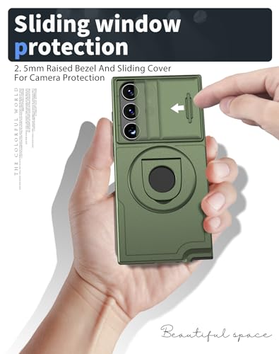 ANNGELAS for Samsung Galaxy S23 Ultra Mag Safe Kickstand Case with Slide Camera Cover,Slim Shockproof Military Heavy Duty Anti Drop Full Body Protection,360 Rotating Stand Magnetic Phone Case(Green) - color: Magnetic Stand Green