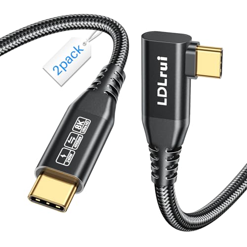LDLrui USB C Monitor Cable Right Angle 3FT 2P, 8K/5K@60Hz 4K@144Hz Display - size: 3FT+3FT