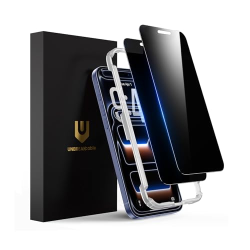 UNBREAKcable Privacy Screen Protector for iPhone 17 Pro, Full Coverage Shatterproof Tempered Glass [True 28°Anti Spy] [9H Hardness] [Easy Installation Frame] 2-Pack Private Screen for iPhone 17 Pro - size: iPhone 17 Pro
