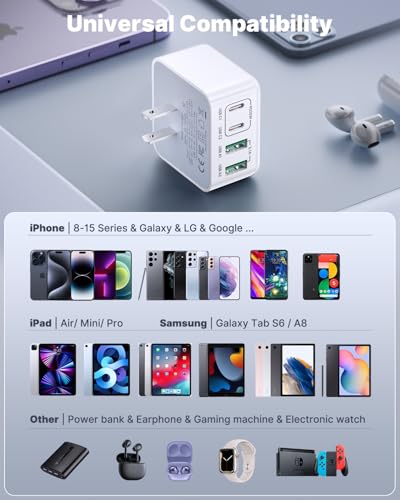 2-Pack 40W Flat USB C Charger Block 4 Multi Slim Flat Wall Charger Multiple Ports Fast Charging Adapter with PD20W & QC 3.0 Charger Plug for iPhone 17/16/15/14/13/ Pro/Pro Max, Samsung Galaxy, iPad