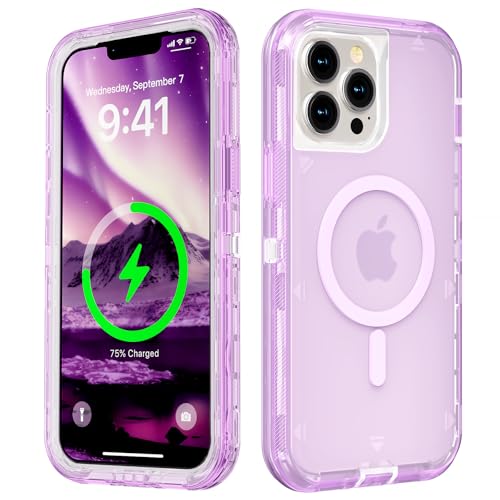 Follaroma Magnetic for iPhone 13 Pro Max Case, Heavy Duty Cases,Purple,6.7" | Compatible with MagSafe, Heavy Duty Shock proof Protection, Military-Grade Anti-Drop, Dual Layer Transparent Protective Cover - color: Purple, size: iPhone 13 Pro Max 6.7''