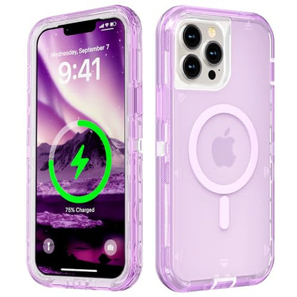 Follaroma Magnetic for iPhone 13 Pro Max Case, Heavy Duty Cases,Purple,6.7" | Compatible with MagSafe, Heavy Duty Shock proof Protection, Military-Grade Anti-Drop, Dual Layer Transparent Protective Cover - color: Purple, size: iPhone 13 Pro Max 6.7''