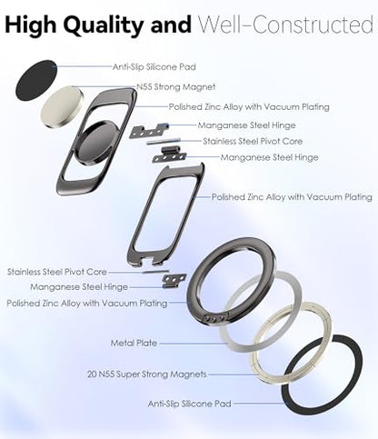 Magnetic Phone Ring Holder for MagSafe Phone Grip & Kickstand, Strong Dual-Sided Magnets Compatible with MagSafe Car Mount Gym for iPhone 17/16 Pro Max 15/14/13/12 and Android Phone Cases (Brown) - color: Brown
