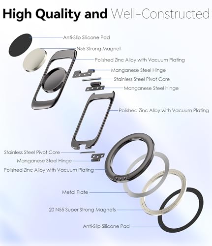 Doflyesky for MagSafe Magnetic Phone Grip Stand [Upgrade Dual-Hinge-Sided Magnets] Compatible with MagSafe Ring Gym Car Holder for iPhone 17/16/15/14/13/12 Pro Max Series Case All Phones (Black) - color: Black