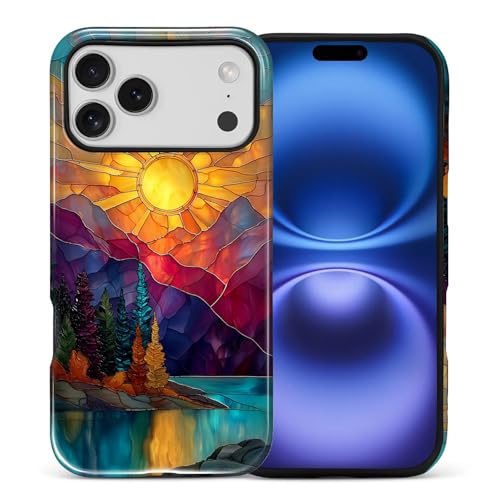 DAIZAG Case for iPhone 17 Pro Max,Mountain Range Sunrise Stained Glass Full-Body Design Hybrid Dual Protection Soft TPU Hard PC Shockproof Scratch-Resistant Protective Cover Phone Case for Men Women - color: Mountain Range Sunrise Stained Glass, size: iPh