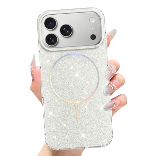tharlet Magnetic for iPhone 17 Pro Max Case White Glitter Aesthetic | [Compatible with Strong MagSafe] with Screen Protector Hard Protective Cover for Women Girls Gift giving & daily matching - color: White, size: iPhone 17 Pro Max