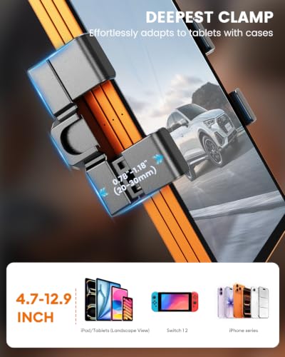 OHLPRO Cup Holder Tablet Mount for Car, Anti-Shake iPad Stand with Drink Holder Fits 4.7-12.9" iPad, Tab S10, iPhone, Heavy Duty Truck Vehicle Auto Accessories, Dual Handle Slots Large Mugs - size: 4.7-12.9'' Clamp+3.5''Cup