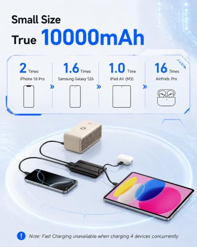 WeeFancy Compact Portable Charger 10000mAh with Built-in Cables - color: Black