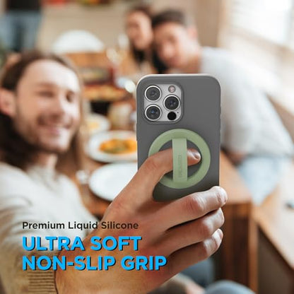 Encased Magnetic Phone Grip Holder Thin Silicone Finger Loop Ring Compatible with iPhone (Sage) - color: Sage