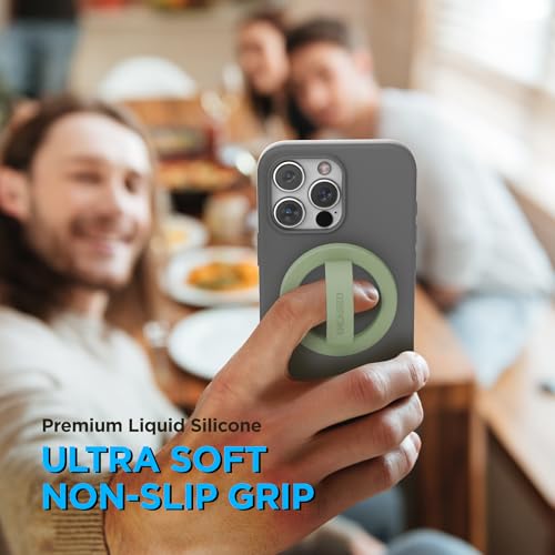 Encased Magnetic Phone Grip Holder Thin Silicone Finger Loop Ring Compatible with iPhone (Sage) - color: Sage
