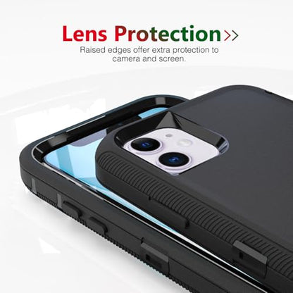 Case for iPhone 11, Heavy-Duty Tough Rugged Shockproof Drop Protective Cover Phone Cases, Black - color: Black+Black, size: iPhone 11