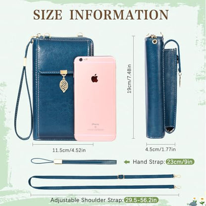 HUANLANG Small Crossbody Phone Bags for Women Cell Phone Purse Wallet | Wallet with Phone Pouch, Small, Leather, Card Slots, RFID Blocking, Anti-theft, Multi Pockets, Detachable Adjustable Strap - color: A-blue