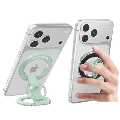 RESPECTED BRO-Magnetic-Phone-Ring-Holder with Dual Rings, Compatible with iPhone 17/16/15/14/13/12, Multifunctional Stand for Office, Gym, Kitchen & All Metal Surfaces, Finger Loop Grip (Light Green) - color: Light Green
