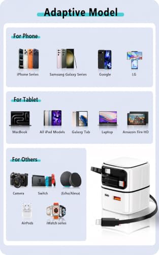 4 in 1 Retractable Wall Charger, 35W Fast Charging Travel Charger - color: White