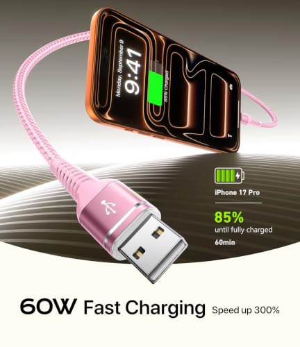 USB A to USB C Cable 3A Fast Charging 10FT, 2Pack USB to USBC Cable for - color: Pink, size: 10FT, style: 60W USB A to USB C
