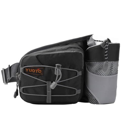 Waist Pack with Water Bottle Holder for Running Walking Hiking Fanny Pack - color: Black