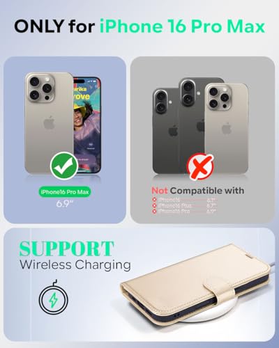 OCASE Compatible with iPhone 16 Pro Max Wallet Case, PU Leather Flip Folio Case with Card Holders RFID Blocking Kickstand [Shockproof TPU Inner Shell] Phone Cover 6.9 Inch 2024, Gold | Magnetic Flip Folio Cover with RFID Blocking, Card Holders, Shockproof
