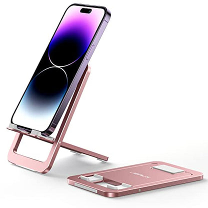 JSAUX Fold-Flat Cell Phone Stand, Adjustable Desk Holder-Pink - color: Pink, size: 1-PACK