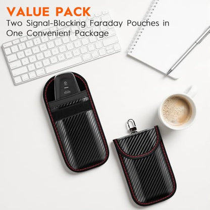 Faraday Pouch for Key Fob, Signal Blocking Faraday Bag, 2 Pack | Dual-layer shielding blocks key fob signals to prevent relay theft. Protects most keyless entry car fobs at home or on the go - size: Medium Size (3.66 x 5.9 inches)