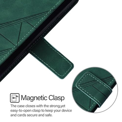 Faux Leather Flip Wallet Case for Motorola Moto G75, YBS Green | Card Slots Storage, Magnetic Closure, Hands-Free Kickstand, RFID Blocking, Precise Cutouts - color: Dark Green