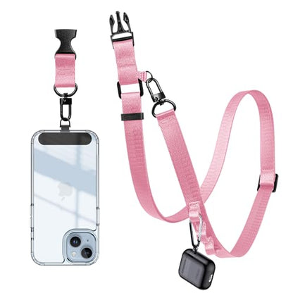 Cell Phone Lanyard Crossbody - Adjustable Nylon Strap Grey, Anti-Theft Lock Hook, Universal Fit (4-7" Screens) - color: Pink