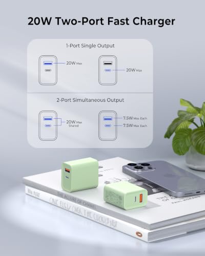 USB C Wall Charger, 3Pcs 20W PD + QC USBC Charger Block Super Fast Power Output Rapid Charging Box Wall Plug Cube for Phone 16/17, Samsung Galaxy S24, Motorola, LG, Google Pixel 6Pro, Mint Green - color: Mint Green