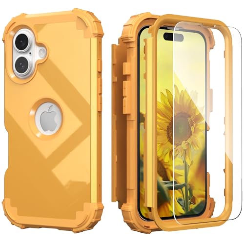 IDweel for iPhone 16 Case with Screen Protector,Luxury 3 in 1 Shockproof Slim Fit Hybrid Heavy Duty Hard PC Cover Soft Silicone Bumper Full Body Anti-Fingerprint Case,Glitter Sundial Golden - color: Glitter Sundial Golden