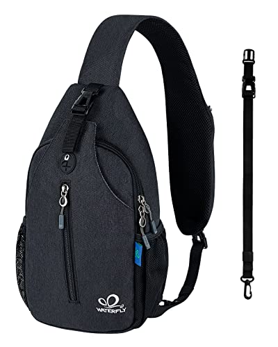 WATERFLY Crossbody Sling Backpack Sling Bag Travel Hiking Chest Bag Daypack | Additional Triangular Strap,Skin-Friendly Shoulder Strap,,Multi-compartment storage,Water-resistant,Breathable back pad - color: Pure Black(other Style)