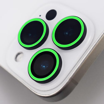 Luminous Camera Lens Protector for iPhone 16 Pro / 16 Pro Max Metal Ring Tempered Glass Glow in The Dark Lens Cover (3PCS) (Green, for iPhone 16 Pro/16 Pro Max) - color: Green