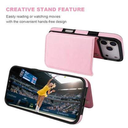 ONETOP for iPhone 17 Pro Max Wallet Case with Credit Card Holder,Pink | Kickstand,ID/Cash Holder,Case Wallet with Card Slots,Double Magnetic Clasp,Durable PU Leather Shockproof Cover for Women Men - color: Pink