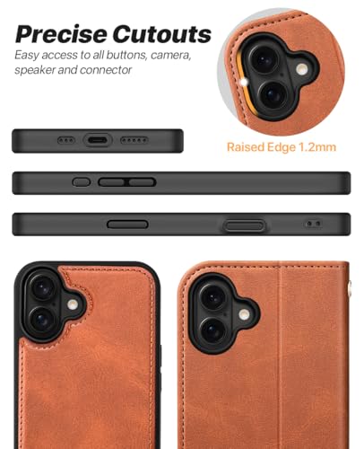 OCASE for iPhone 17 Detachable Wallet Case with Card Holder, 2 in 1 PU Leather Flip Folio with RFID Blocking Stand Wrist Strap Shockproof Phone Cover 6.3 Inch 2025, Brown - color: Brown, size: iPhone 17