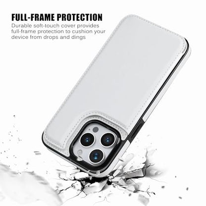 Wallet Case Compatible with iPhone 15 Pro Max(6.7"),Slim Protective case with Card Holder with 1 Screen Protective Glass,Premium PU Leather Kickstand Card Slots Case-White - color: White