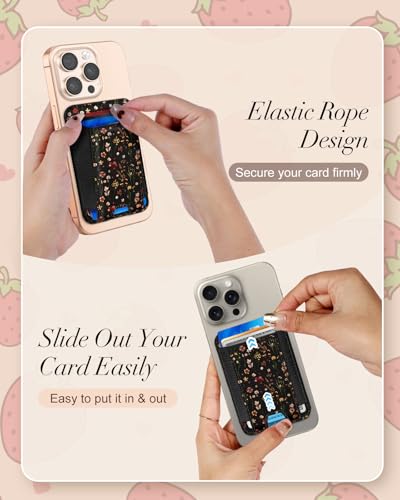 Compatible with Magsafe Wallet Magnetic Card Holder - for Women Leather Phone Wallet Fits 7 Cards Slim RFID Card Holder for iPhone 16/15/14/13/12 for Samsung S25 Ultra/S24 Ultra, Grow Flower - style: Grow Flower