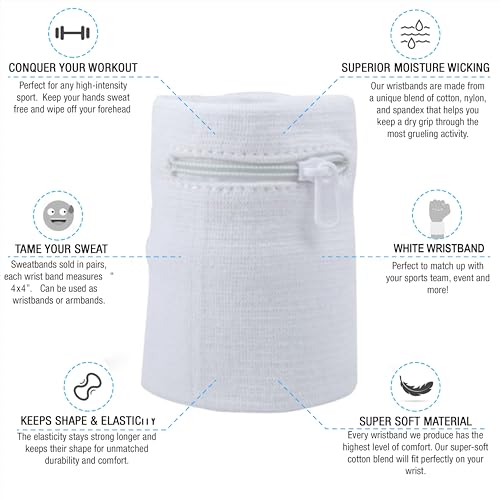 Suddora Zipper Wrist Pouch - Sweatband/Wristband Wallet for Keys, ID, Cards, Cash - color: White