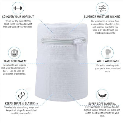 Suddora Zipper Wrist Pouch - Sweatband/Wristband Wallet for Keys, ID, Cards, Cash - color: White
