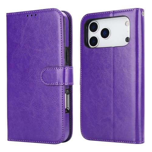 Bocasal Detachable Wallet Case Card Holder for iPhone 17 Pro Max Purple | RFID Blocking Kickstand Card Slots Holder PU Leather Magnetic Shockproof Wrist Strap Removable Flip Protective Cover 6.9 inch - color: Purple