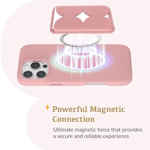 Luner - Leather Magnetic Card Wallet Compatible with Magsafe - for iPhone 17, 16, 15, 14, 13, 12 series - Holds 2 cards - Made of Vegan Leather - French Pink - color: French Pink, style: Classic