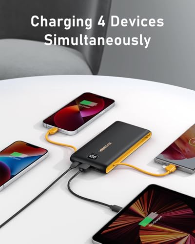 VEEKTOMX 10000mAh Portable Charger with Built-in Cables & Wall Plug - color: Dark Gray-Yellow