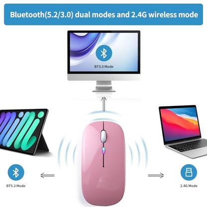 Afaartcci Rechargeable Wireless Mouse, Silent Bluetooth Mouse (Rose Gold) - color: Rose gold